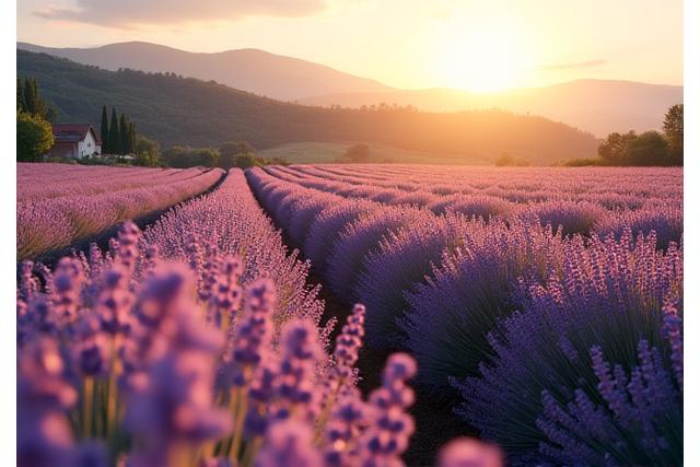 Champs de fleurs de Grasse au lever du soleil